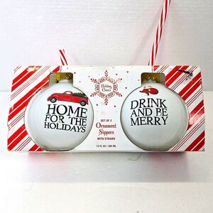 Holiday Cheers Set‎ of 2 Ornament Sippers With Straws 13 oz Red White Candy Cane